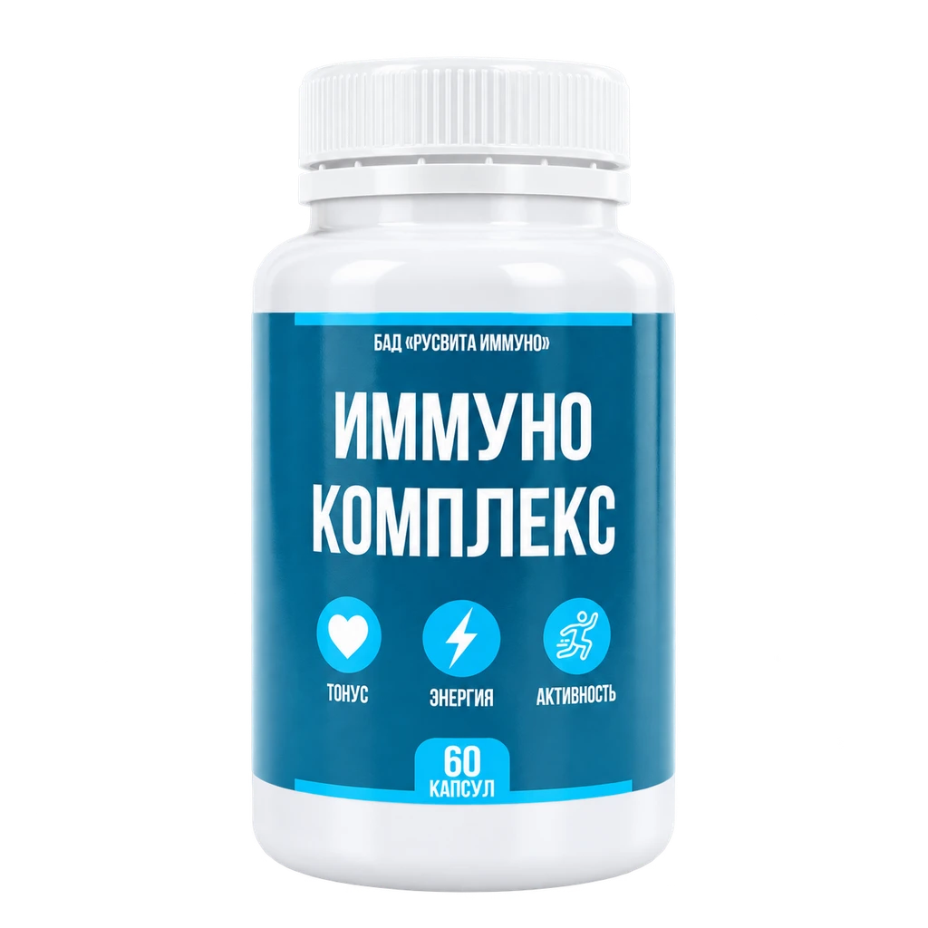 Белая упаковка Иммуно Комплекс с синей этикеткой, 60 капсул