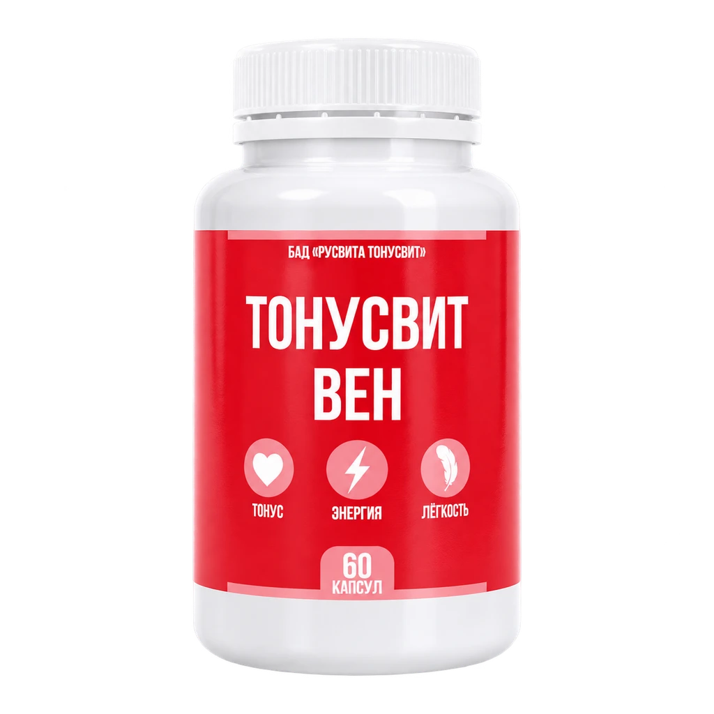 Белая упаковка ТонусВит Вен с красной этикеткой, 60 капсул